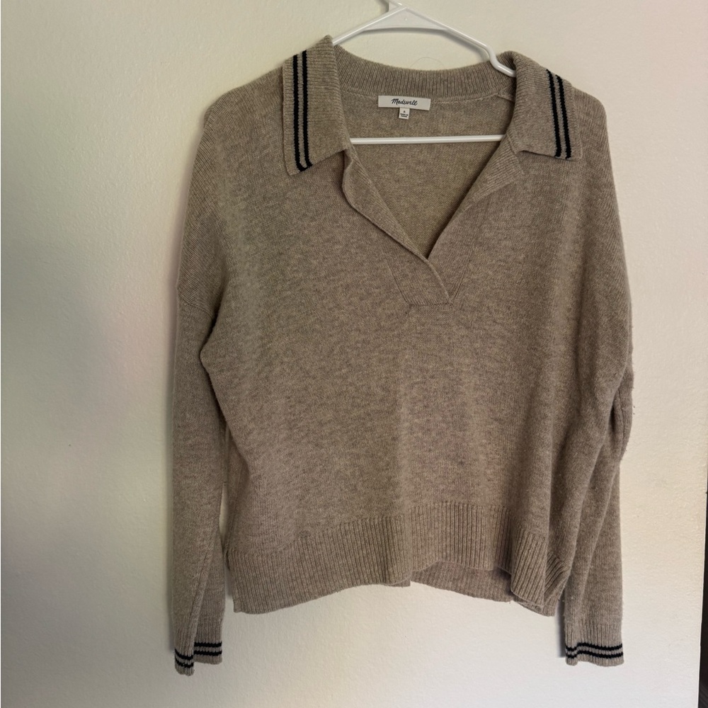 Madewell Beige Knit Sweater with Black Details